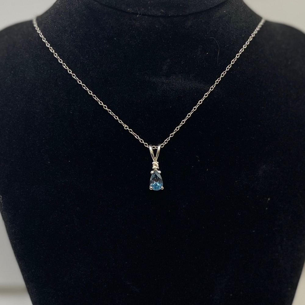 Dazzling Blue Topaz, and 925 Silver Teardrop Necklace